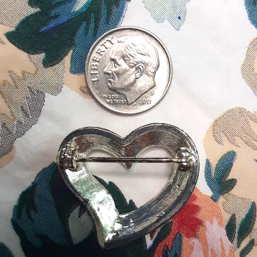 Silver Rhinestone Open Heart Pin - Picture 2 of 2